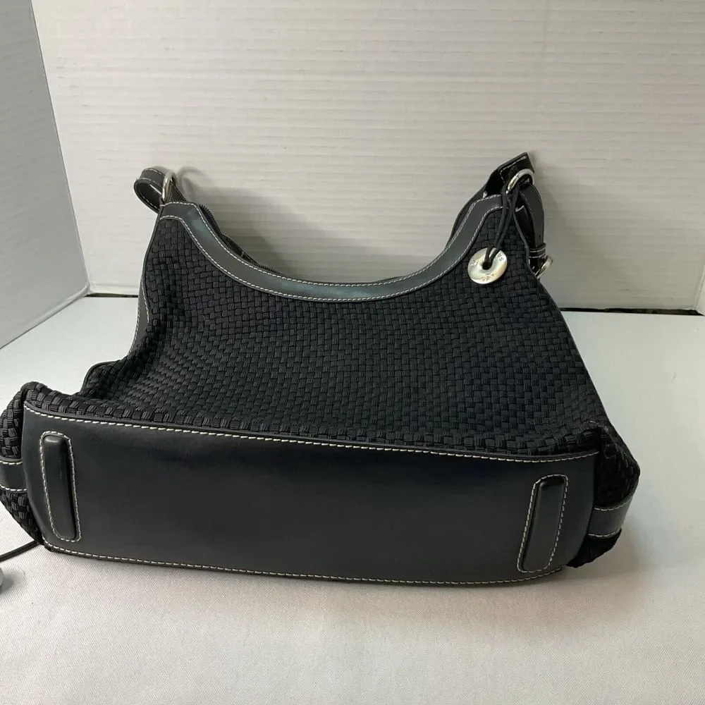 Vintage The‎ SAK Black Crochet Woven Leather Trim Hobo Shoulder Bag Purse